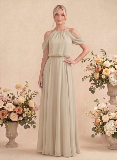 Classic Halter A-Line Floor-Length Chiffon Bridesmaid Dresses