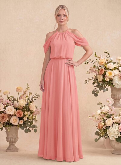 Classic Halter A-Line Floor-Length Chiffon Bridesmaid Dresses