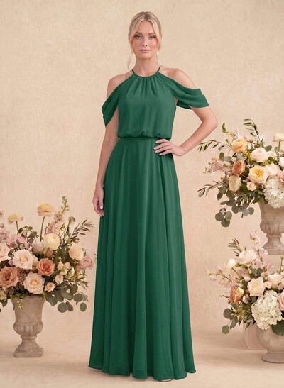 Classic Halter A-Line Floor-Length Chiffon Bridesmaid Dresses