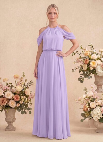 Classic Halter A-Line Floor-Length Chiffon Bridesmaid Dresses