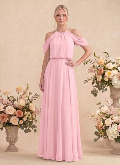 Classic Halter A-Line Floor-Length Chiffon Bridesmaid Dresses