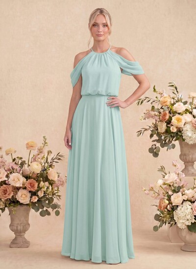 Classic Halter A-Line Floor-Length Chiffon Bridesmaid Dresses