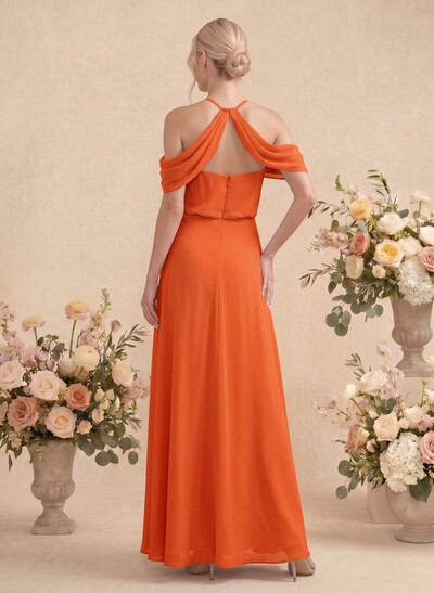 Classic Halter A-Line Floor-Length Chiffon Bridesmaid Dresses