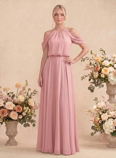 Classic Halter A-Line Floor-Length Chiffon Bridesmaid Dresses