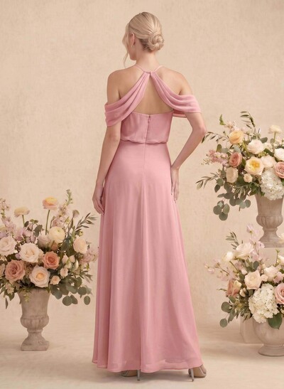 Classic Halter A-Line Floor-Length Chiffon Bridesmaid Dresses