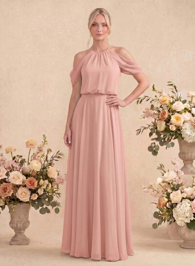 Classic Halter A-Line Floor-Length Chiffon Bridesmaid Dresses