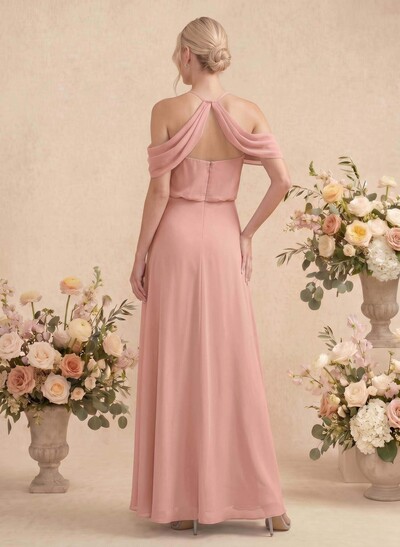 Classic Halter A-Line Floor-Length Chiffon Bridesmaid Dresses