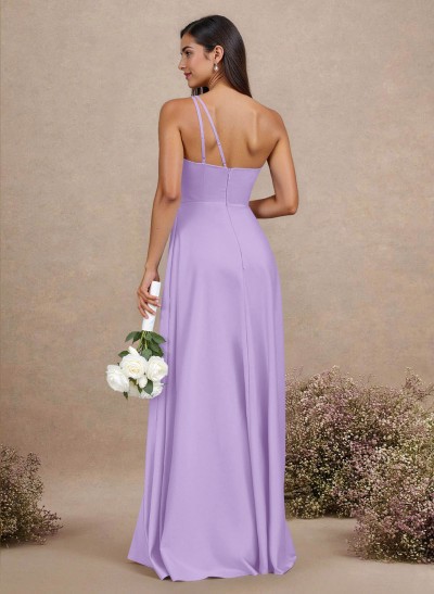 Classic One-Shoulder A-Line High Split Floor-Length Satin Bridesmaid Dresses