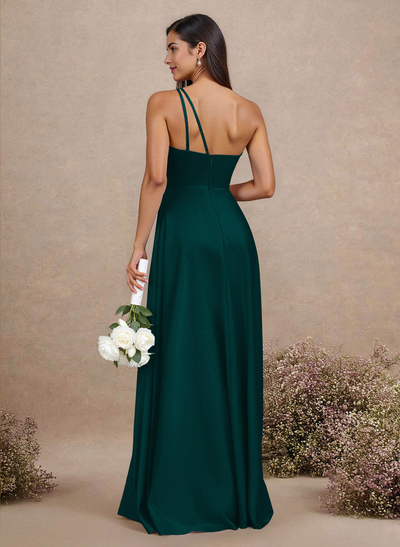 Classic One-Shoulder A-Line High Split Floor-Length Satin Bridesmaid Dresses