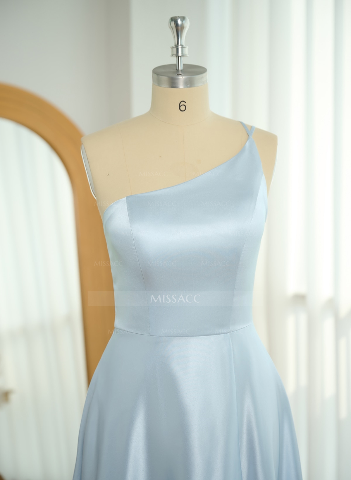 Classic One-Shoulder A-Line High Split Floor-Length Satin Bridesmaid Dresses