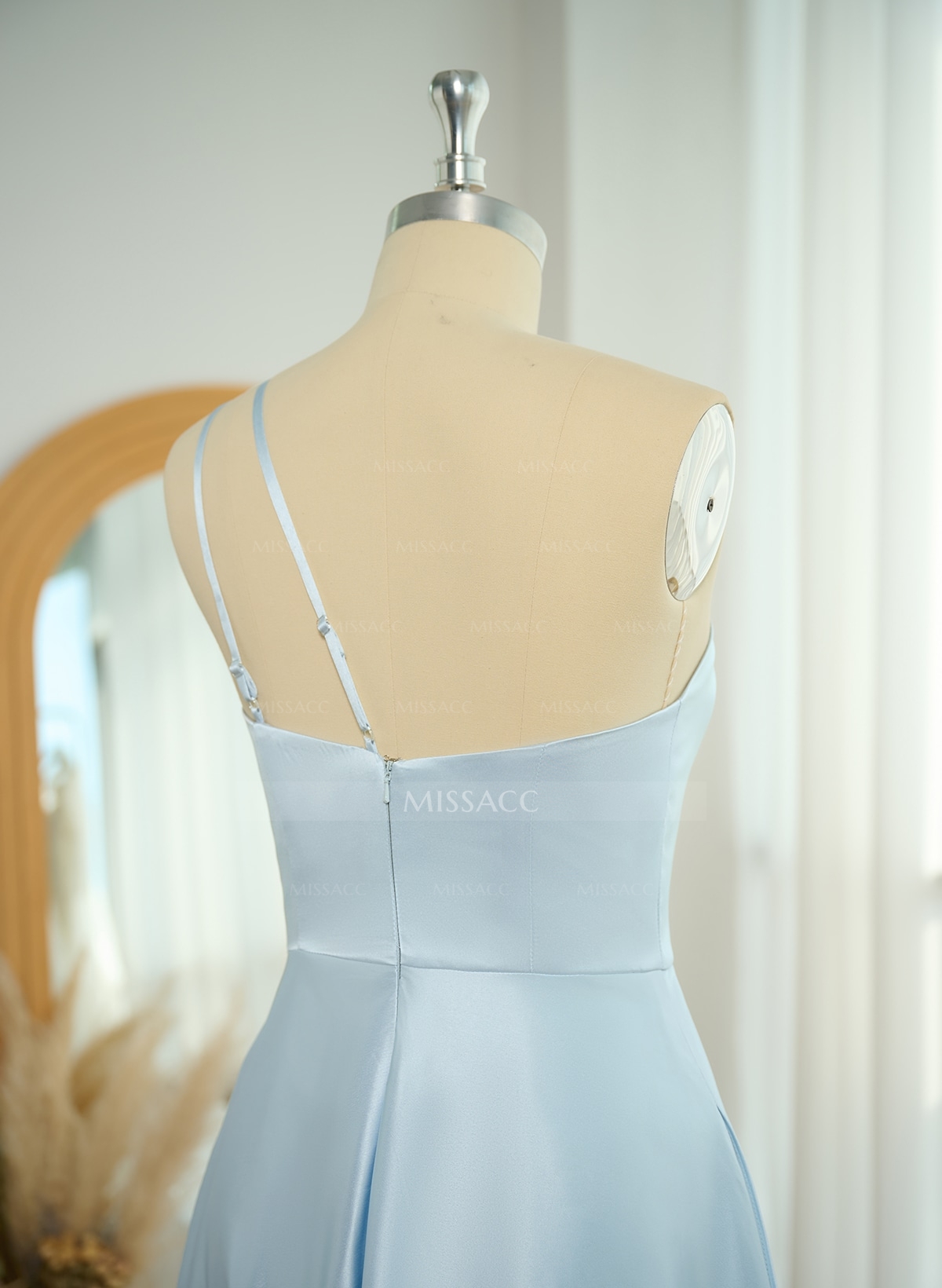 Classic One-Shoulder A-Line High Split Floor-Length Satin Bridesmaid Dresses