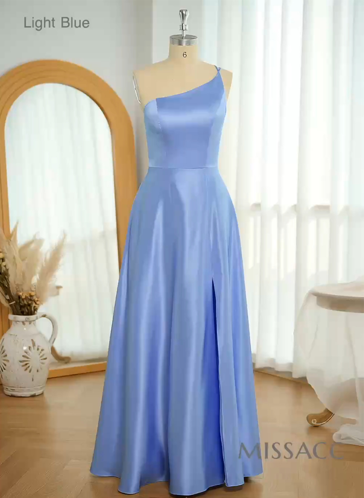 Classic One-Shoulder A-Line High Split Floor-Length Satin Bridesmaid Dresses