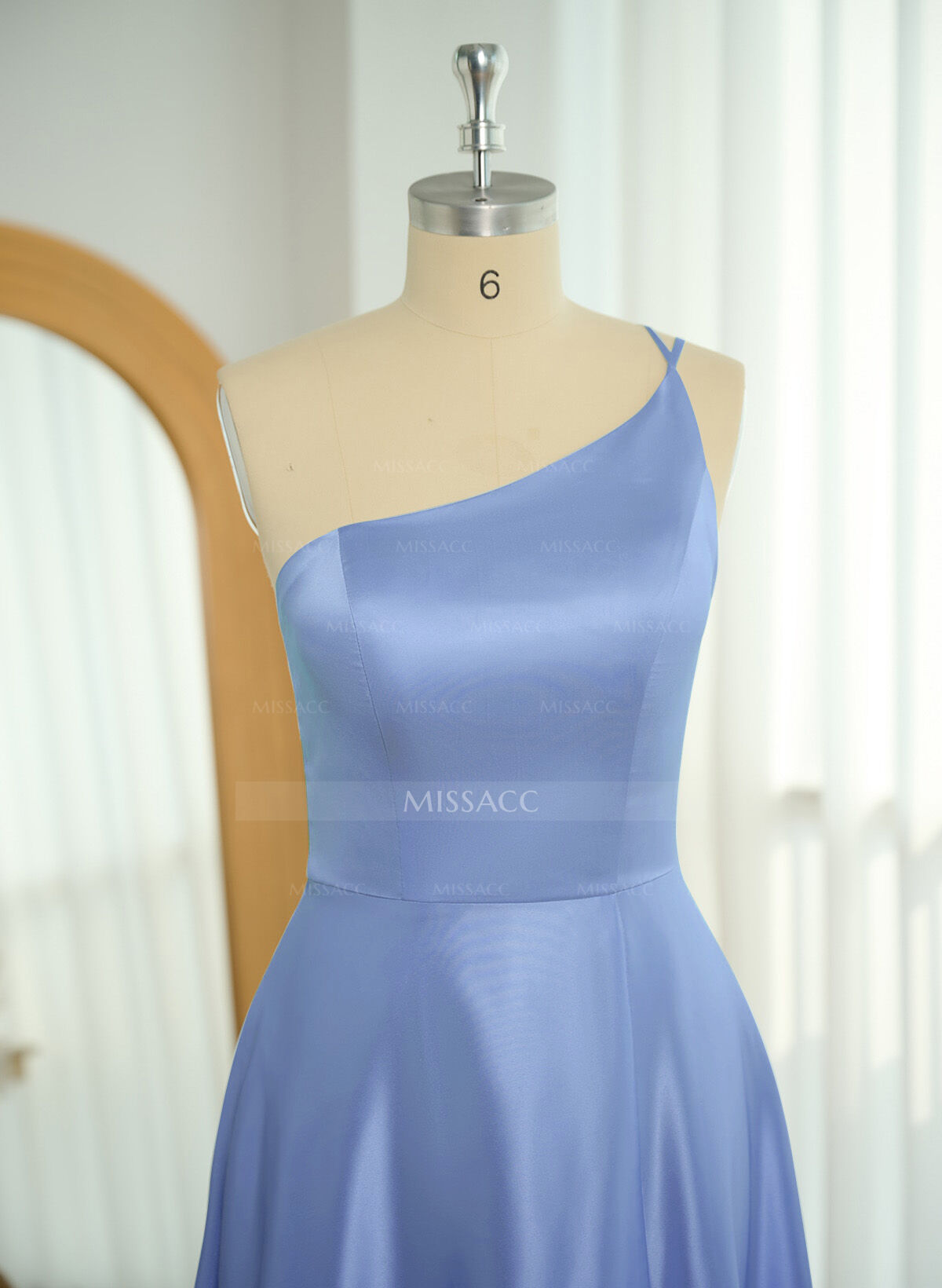 Classic One-Shoulder A-Line High Split Floor-Length Satin Bridesmaid Dresses