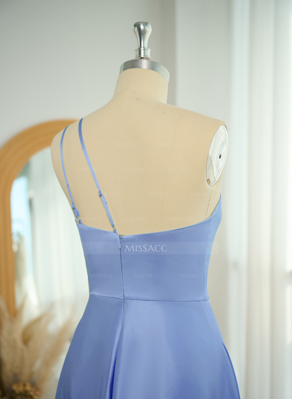 Classic One-Shoulder A-Line High Split Floor-Length Satin Bridesmaid Dresses