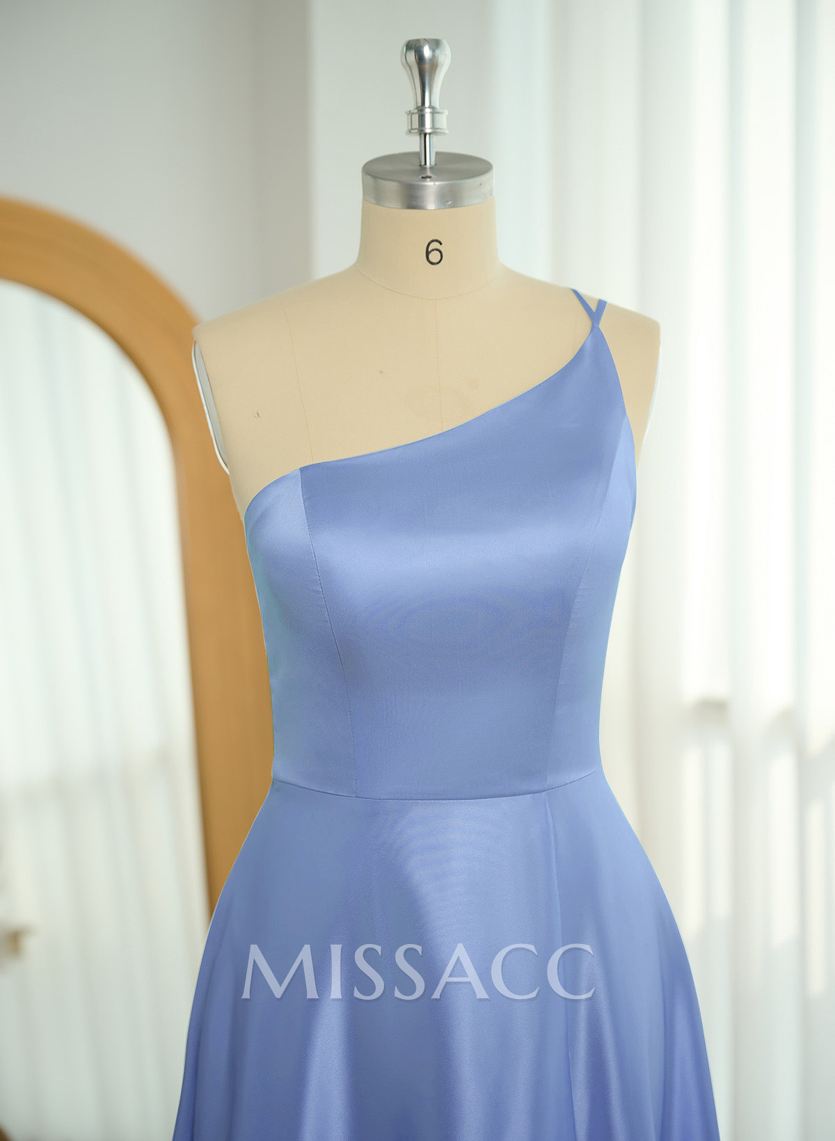 Classic One-Shoulder A-Line High Split Floor-Length Satin Bridesmaid Dresses