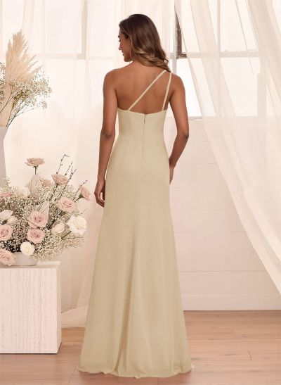 Flattering A-Line One-Shoulder Chiffon Bridesmaid With Split Front