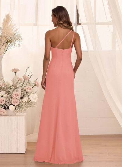 Flattering A-Line One-Shoulder Chiffon Bridesmaid With Split Front