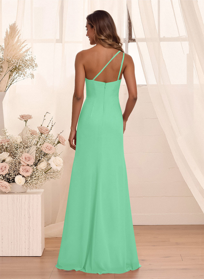 Flattering A-Line One-Shoulder Chiffon Bridesmaid With Split Front