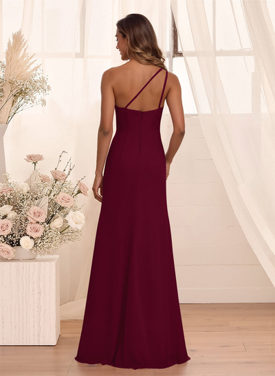 Flattering A-Line One-Shoulder Chiffon Bridesmaid With Split Front