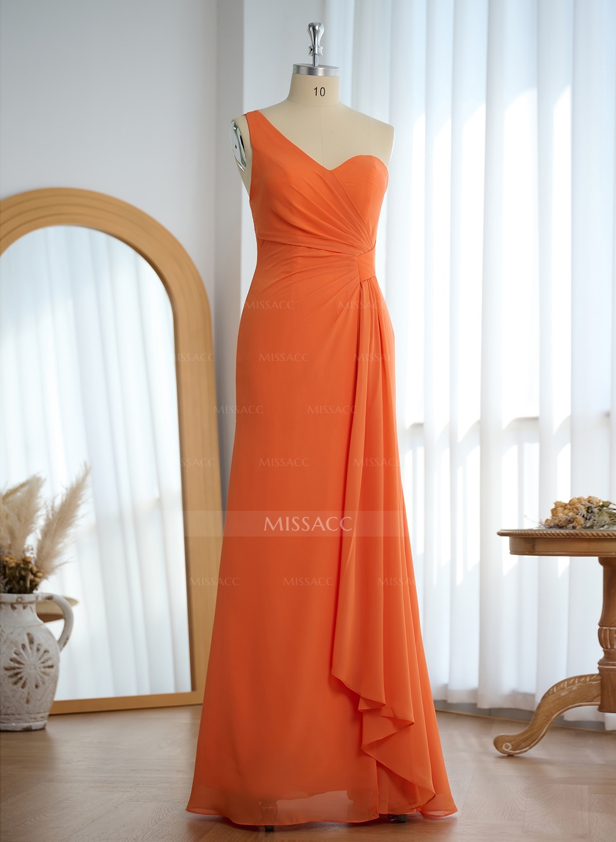 Flattering A-Line One-Shoulder Chiffon Bridesmaid With Split Front