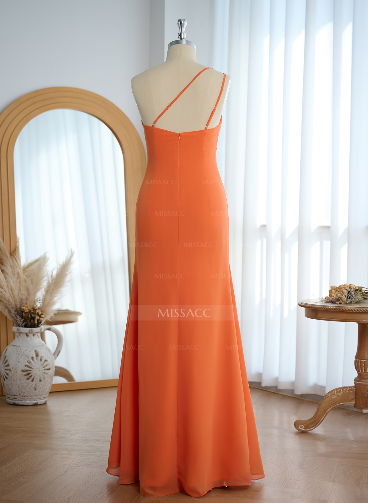 Flattering A-Line One-Shoulder Chiffon Bridesmaid With Split Front