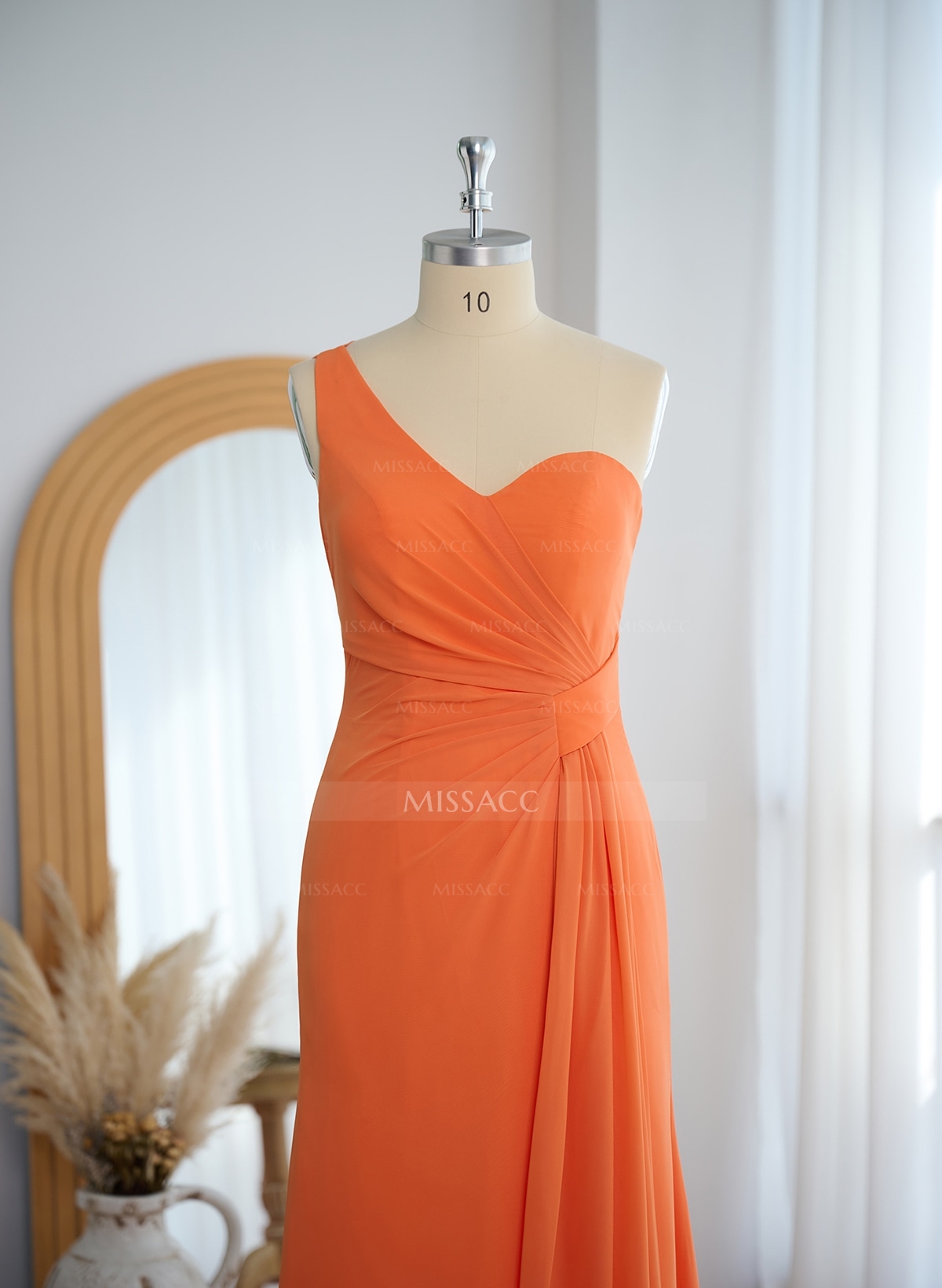 Flattering A-Line One-Shoulder Chiffon Bridesmaid With Split Front