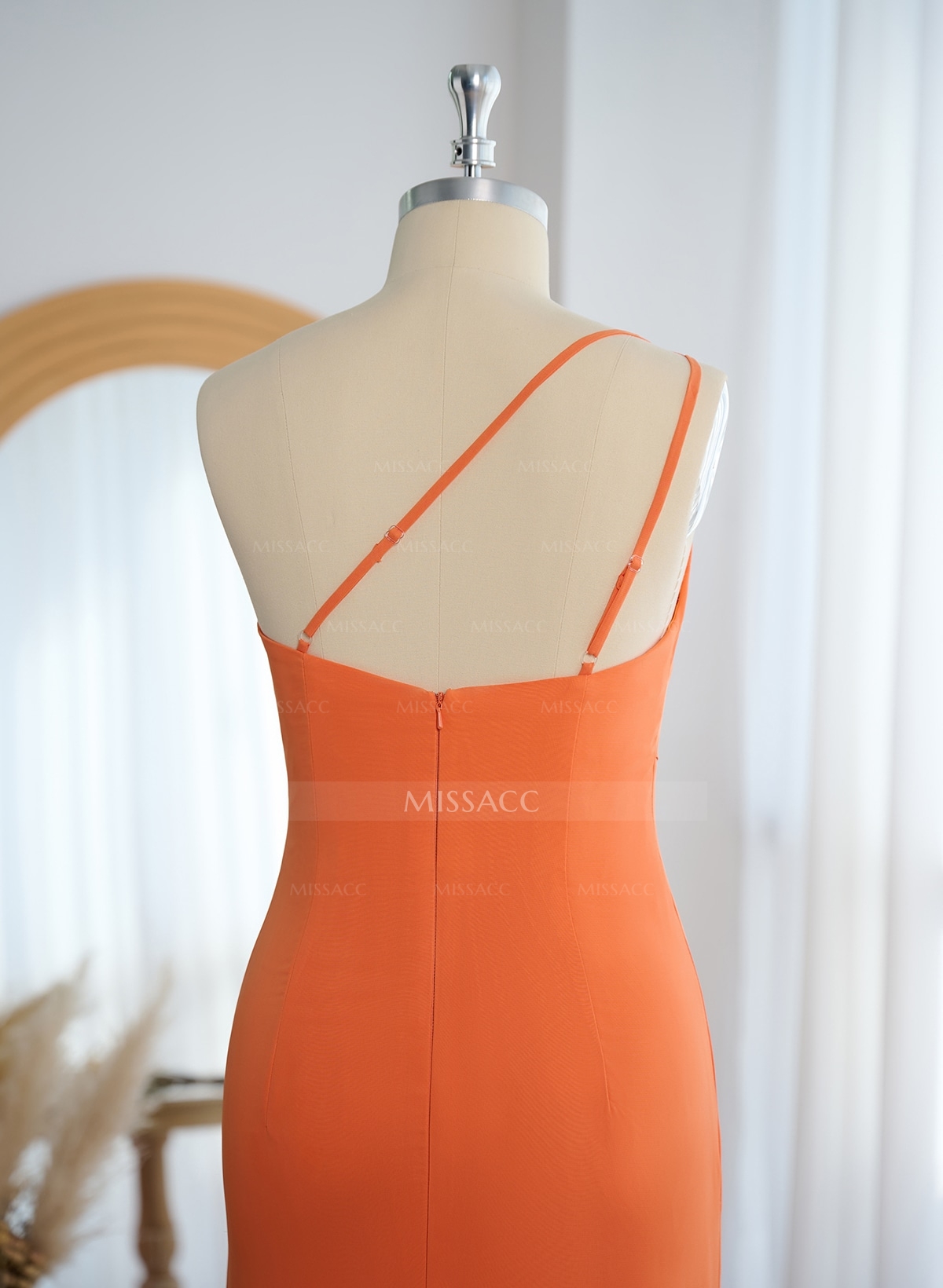 Flattering A-Line One-Shoulder Chiffon Bridesmaid With Split Front