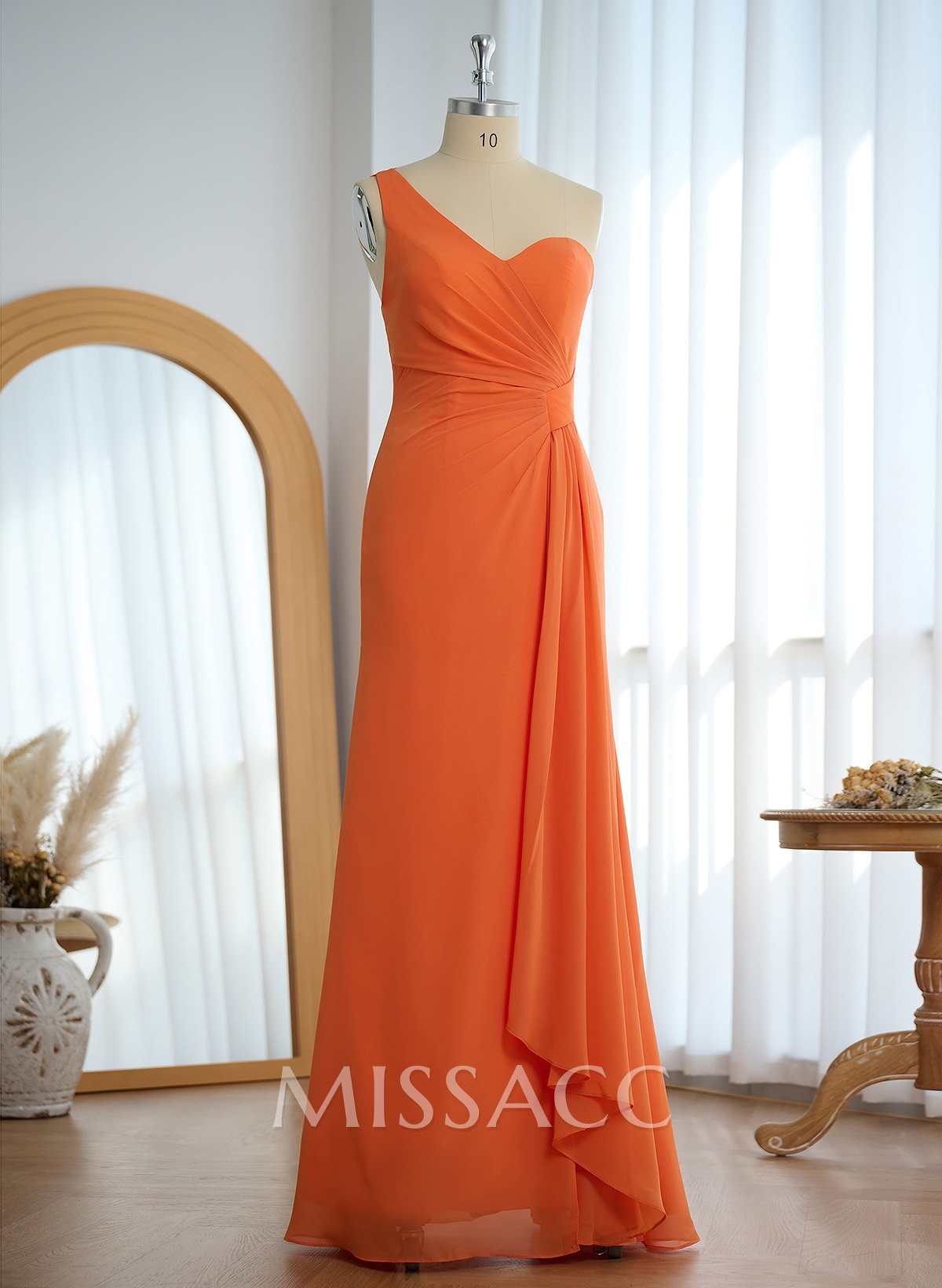 Flattering A-Line One-Shoulder Chiffon Bridesmaid With Split Front