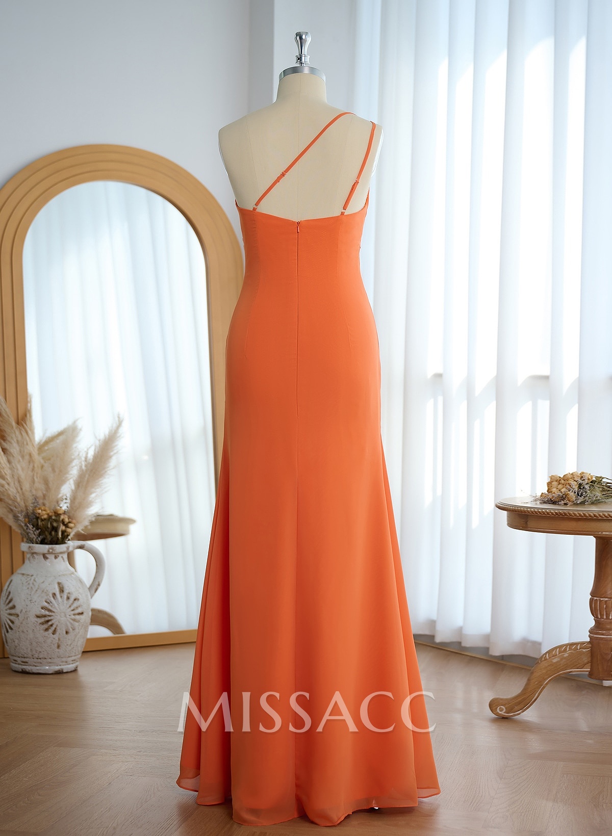 Flattering A-Line One-Shoulder Chiffon Bridesmaid With Split Front