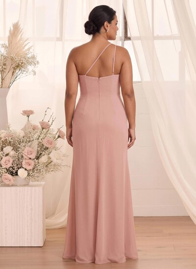 Flattering A-Line One-Shoulder Chiffon Bridesmaid With Split Front