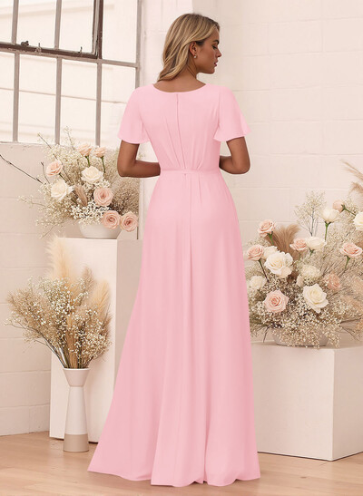 Elegant V-Neck Flutter Sleeve Floor-Length Chiffon Bridesmaid With Split Front