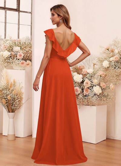 Elegant V-Neck Overskirt Floor-Length Chiffon Bridesmaid Jumpsuit/Pantsuit