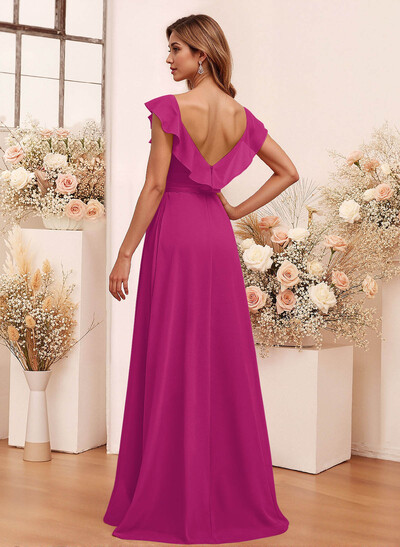 Elegant V-Neck Overskirt Floor-Length Chiffon Bridesmaid Jumpsuit/Pantsuit
