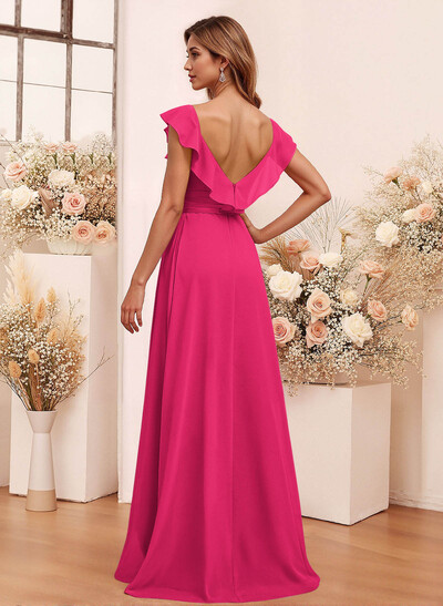 Elegant V-Neck Overskirt Floor-Length Chiffon Bridesmaid Jumpsuit/Pantsuit