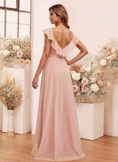 Elegant V-Neck Overskirt Floor-Length Chiffon Bridesmaid Jumpsuit/Pantsuit