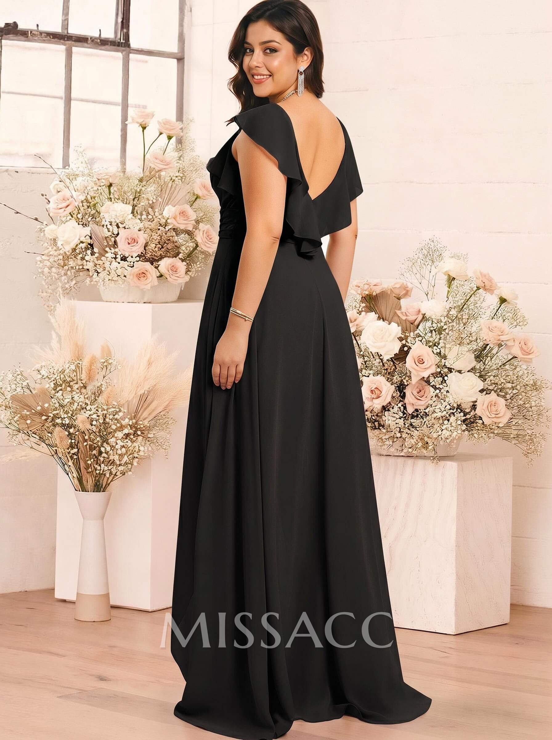 Elegant V-Neck Overskirt Floor-Length Chiffon Bridesmaid Jumpsuit/Pantsuit