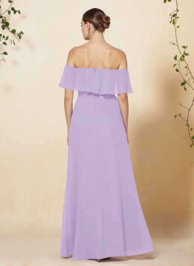 Sweet & Flow Off Shoulder Floor-Length Chiffon Bridesmaid With Ruffle