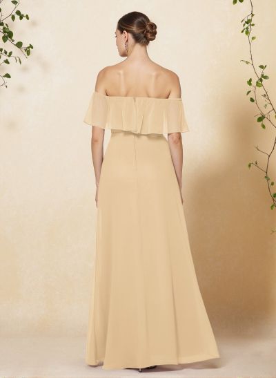 Sweet & Flow Off Shoulder Floor-Length Chiffon Bridesmaid With Ruffle