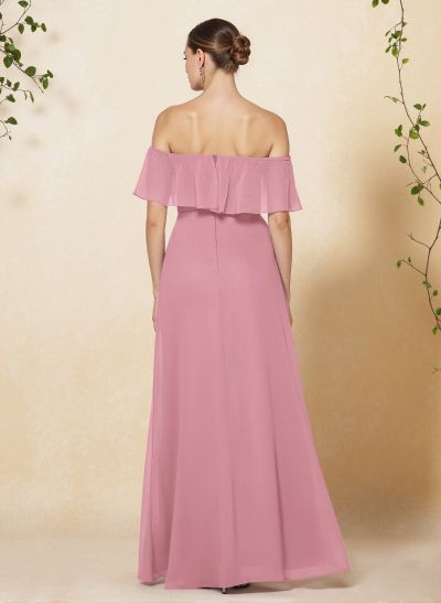 Sweet & Flow Off Shoulder Floor-Length Chiffon Bridesmaid With Ruffle