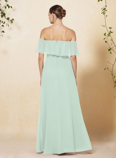 Sweet & Flow Off Shoulder Floor-Length Chiffon Bridesmaid With Ruffle