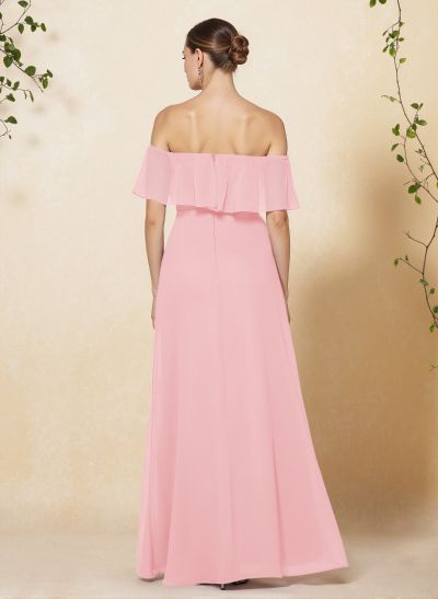 Sweet & Flow Off Shoulder Floor-Length Chiffon Bridesmaid With Ruffle