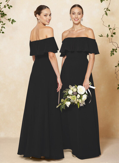 Sweet & Flow Off Shoulder Floor-Length Chiffon Bridesmaid With Ruffle