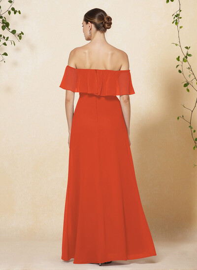 Sweet & Flow Off Shoulder Floor-Length Chiffon Bridesmaid With Ruffle