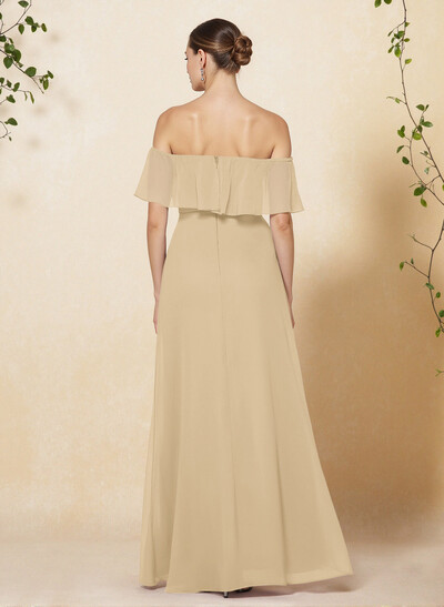 Sweet & Flow Off Shoulder Floor-Length Chiffon Bridesmaid With Ruffle