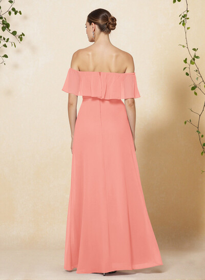 Sweet & Flow Off Shoulder Floor-Length Chiffon Bridesmaid With Ruffle