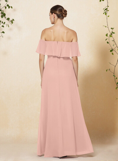 Sweet & Flow Off Shoulder Floor-Length Chiffon Bridesmaid With Ruffle