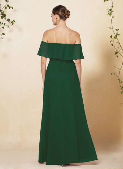 Sweet & Flow Off Shoulder Floor-Length Chiffon Bridesmaid With Ruffle