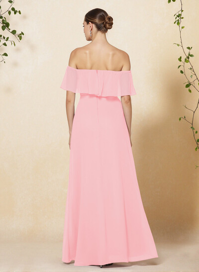 Sweet & Flow Off Shoulder Floor-Length Chiffon Bridesmaid With Ruffle