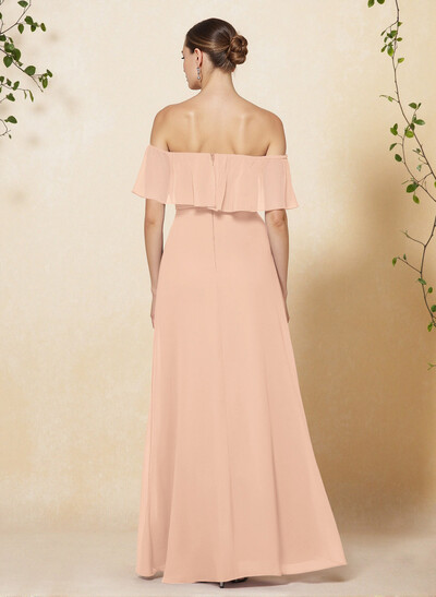 Sweet & Flow Off Shoulder Floor-Length Chiffon Bridesmaid With Ruffle