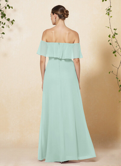 Sweet & Flow Off Shoulder Floor-Length Chiffon Bridesmaid With Ruffle